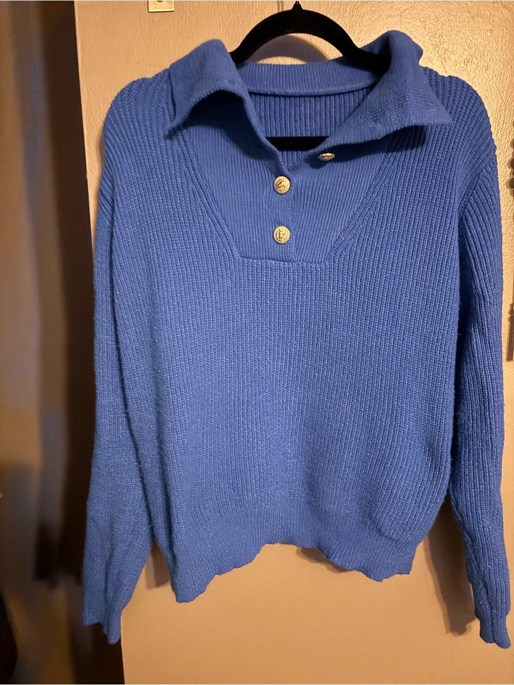 Blue Button-Front Collared Women's Sweater